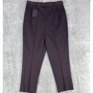 Asos Pants Mens 34 X 32 Maroon Nylon Stretch Pleated Classic Tapered Leg Zip Fly